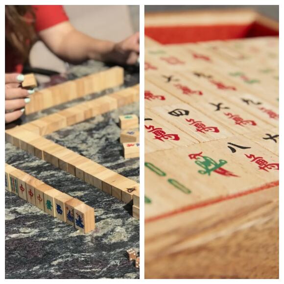 NEW Mahjong Set w/ Case Mango Wood Wooden Tile Game Chinese Domino Adult - Picture 2 of 6